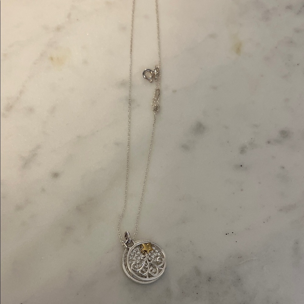 Sterling Silver Filigree Pendant Necklace with Gold Accent